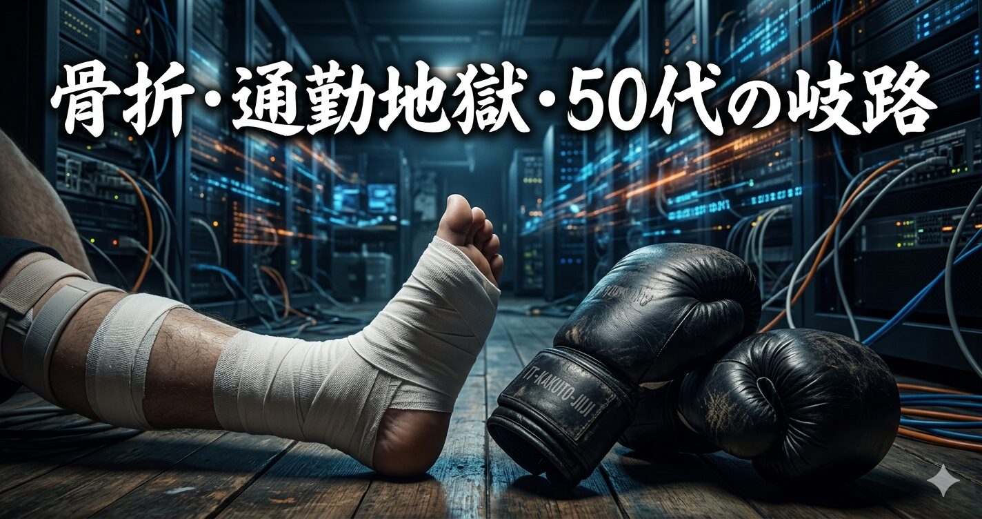 骨折した足とボクシンググローブ